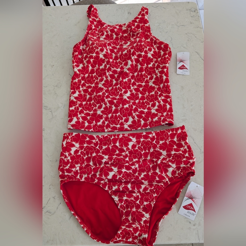 NWT - Lands' End Tugless High Neck & Strappy Back Tankini Top & Bottom